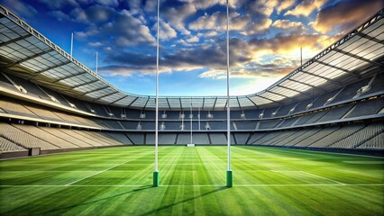 Fototapeta premium Panoramic view of a rugby stadium with goalposts and well-maintained field