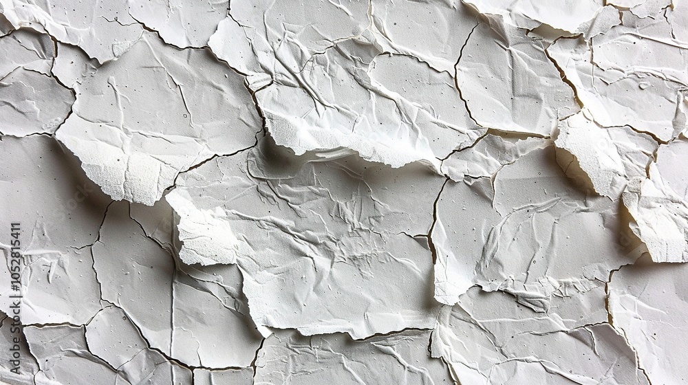 Poster close-up of textured, crumpled white paper creating an abstract visual pattern.
