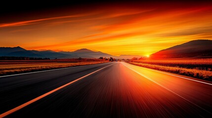 Scenic Mountain Road at Sunset with Golden Sky