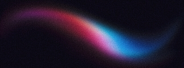 Dark blue red black abstract grainy background, glowing vibrant color gradient wave shape, noise texture poster header banner wallpaper cover design