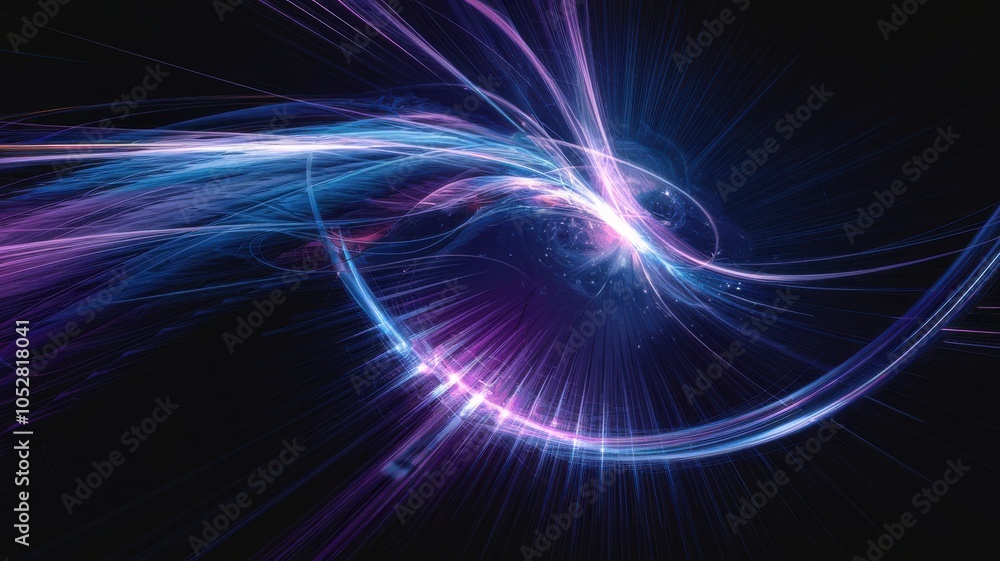 Poster abstract colorful light trails in a dark background for digital design.