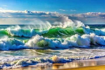 Fototapeta premium Panoramic view of waves crashing against the shore
