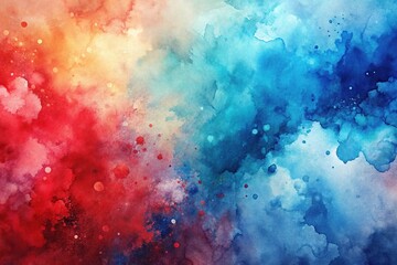 Fototapeta premium Panoramic watercolor abstract background in red and blue tones artistic texture