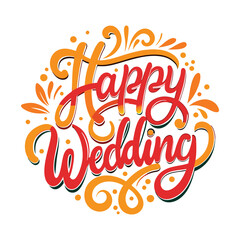 lettering happy wedding white background