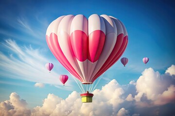 Obraz premium Paper cut style floating sky balloon heart shape in pink, red, and white