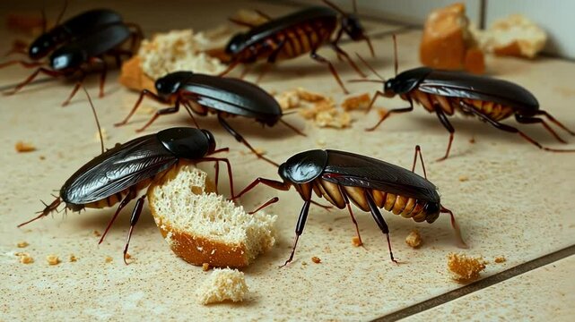 Cockroaches Feasting on Kitchen Scraps