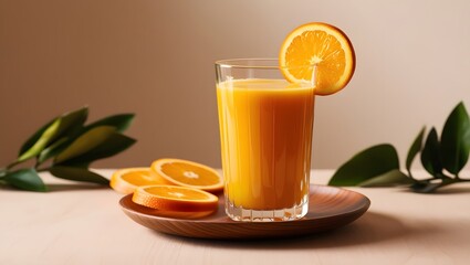 Fototapeta premium Healthy and Refreshing Fresh-Squeezed Orange Juice with Garnish – Natural Vitamin C Boost in a Minimalist Setting.