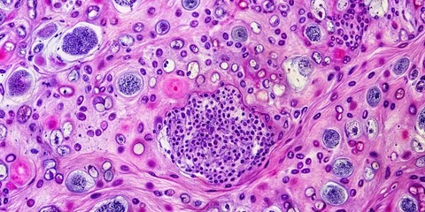 Pathology of disseminated Histoplasma infection in bone marrow core biopsy viewed from above