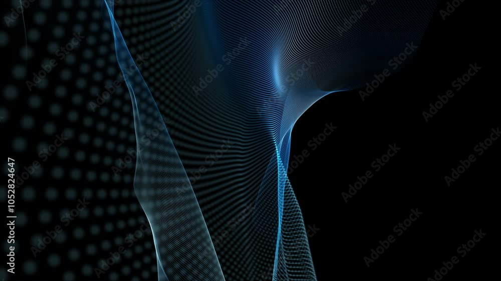 Poster futuristic video animation with particle wave object in slow motion, 4096x2304 loop 4k