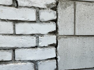 Vintage white brick wall, concrete wall, white brick wall and concrete wall detail view, simple image, simple texture