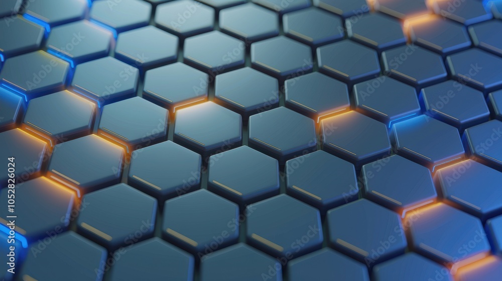 Poster hexagonal pattern with glowing edges on a dark background.
