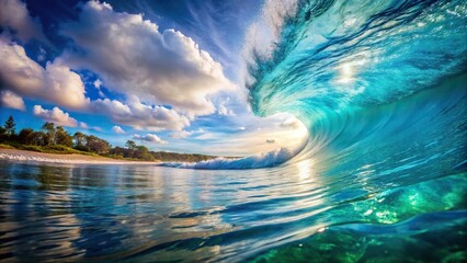 Peaceful ocean landscape painted in serene blue tones