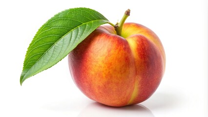 Peach with leaf isolated on white background panoramic image