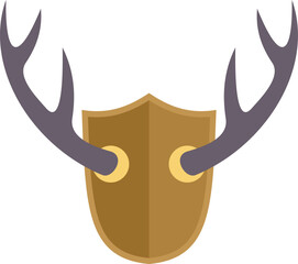 Fototapeta premium Hunting trophy icon in flat style depicting deer antlers attached to a wooden shield
