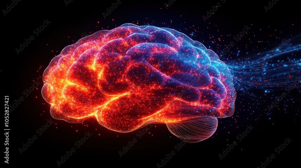 Aufkleber abstract representation of a glowing brain with vibrant particles.