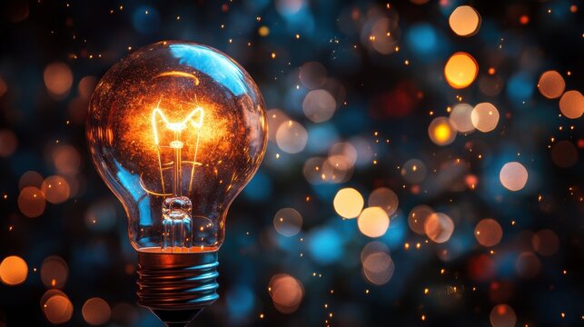 A close-up of a glowing lightbulb on a dark background, symbolizing a new idea