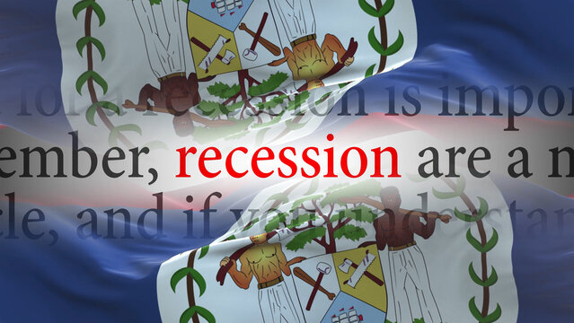 Belize flag - Waving flag on loop of economic news articles