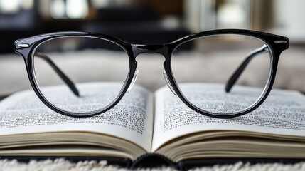 Glasses resting on an open book