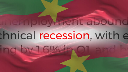 Burkina Faso flag - Waving flag on loop of economic news articles