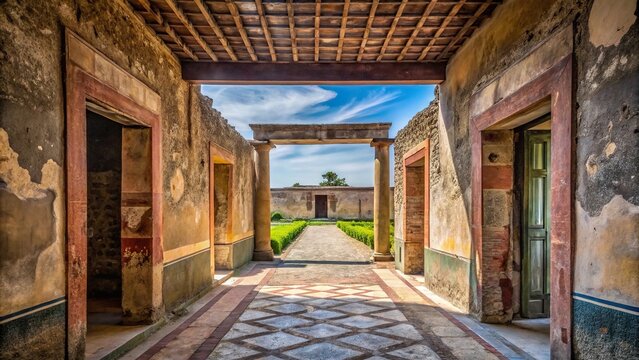 Photo of the entrance to Roman Villa San Marco in Stabiae with prominent leading lines - Powered by Adobe