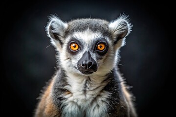 Photograph of a wild lemur on a dark background conceptual for frame forced perspective