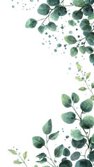 Obraz premium Watercolor Eucalyptus Leaves Border with Green Splatter