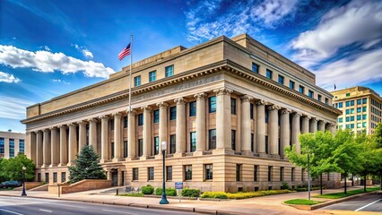 Naklejka premium Photograph of the United States Mint building in Denver Colorado with a long shot perspective