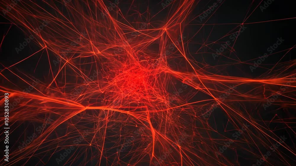 Poster a red neural network glows in the dark, a visualization of the intricate connections within a human 