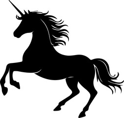 A Rearing Unicorn silhouette with outline thick view white background