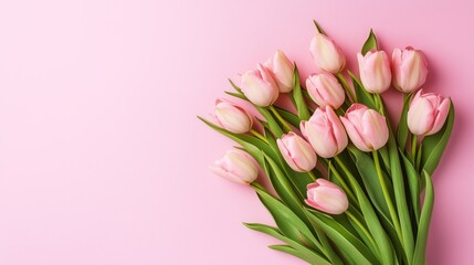Obraz premium A bouquet of pink tulips on a pink background