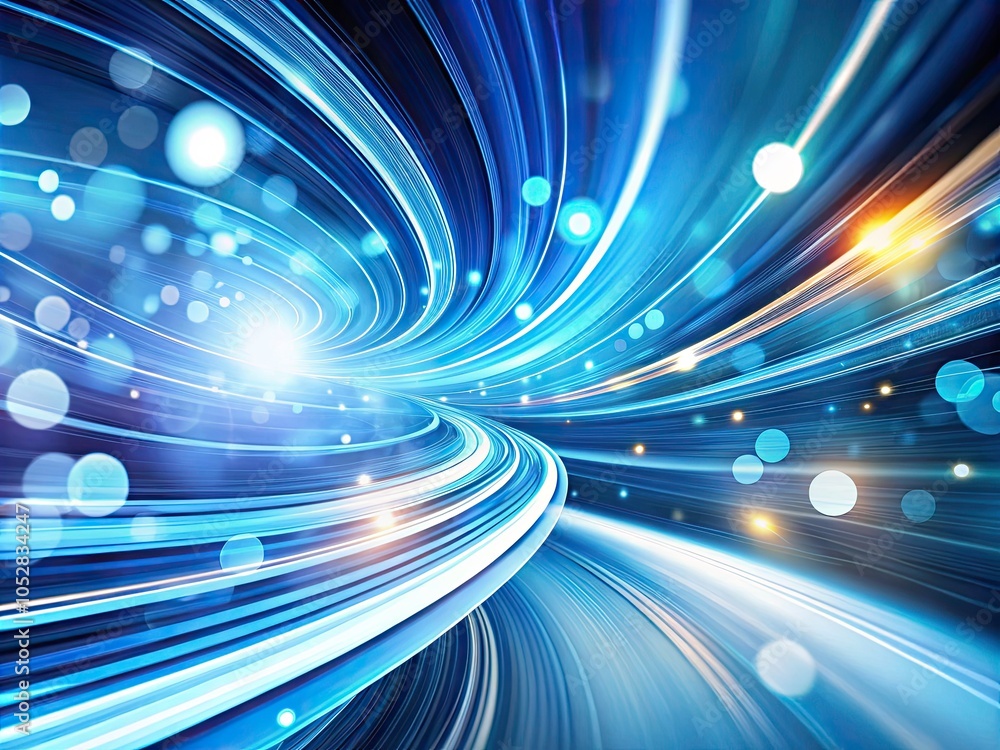 Poster dynamic abstract motion blur of blue and white lines - futuristic background representing speed and 