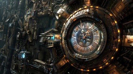 Obraz premium Mysterious Guide to Another Dimensional World alien Clock, AI generated image