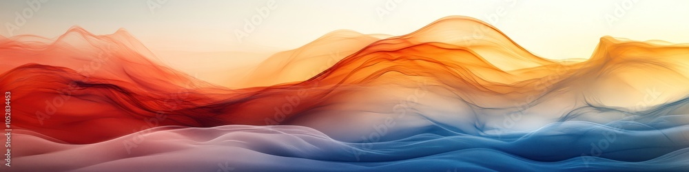 Poster abstract waves in warm and cool colors creating a serene landscape.
