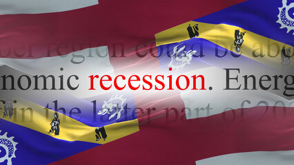 Herm flag - Waving flag on loop of economic news articles