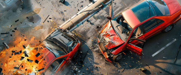 Car is in a collision with another car. Crash road accident in heavy traffic, car crash.