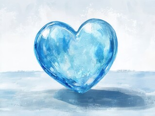 Obraz premium A translucent blue heart sits on a soft background, symbolizing love, tranquility, and emotional connection.