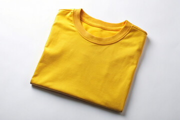 Blank Square folded white t shirt mockup. Crewneck t-shirt front side top view, fold t-shirt, Yellow Blank Folded T-Shirt Mockup isolated on a White Background