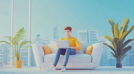 woman sitting on a sofa and using laptop
