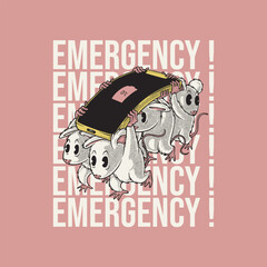 retro cartoon emblem of mouses carrying smartphone