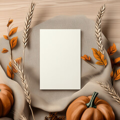 Rustic Frame with Pumpkins and Wheat for Fall-Themed Decor and Seasonal Displays Promotions or Cards