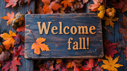 Welcome Fall Text with Pumpkins and Leaves for Cozy Seasonal Decor and Festive Displays