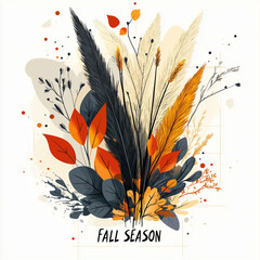 Fall Season Text with Geometric Floral Arrangement for Modern Autumn Decor and Seasonal Themes