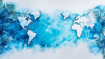 Watercolor Map of Oceania with Tropical Elements