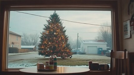 Classic Christmas tree in a small-town American home decorated with vintage ornaments