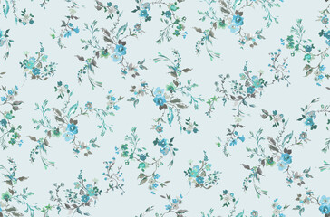 Liberty floral pattern with cute little flowers in blue background, pattern for textile and decoration.