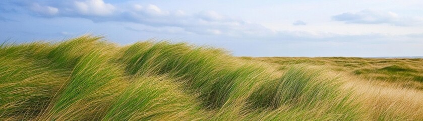 22 Wind sweeping across an open field, bending tall grass, breezy weather, dynamic motion