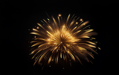 Obraz premium A single golden firework bursts against a black night sky.