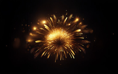 Fototapeta premium A golden burst of light explodes against a black background.