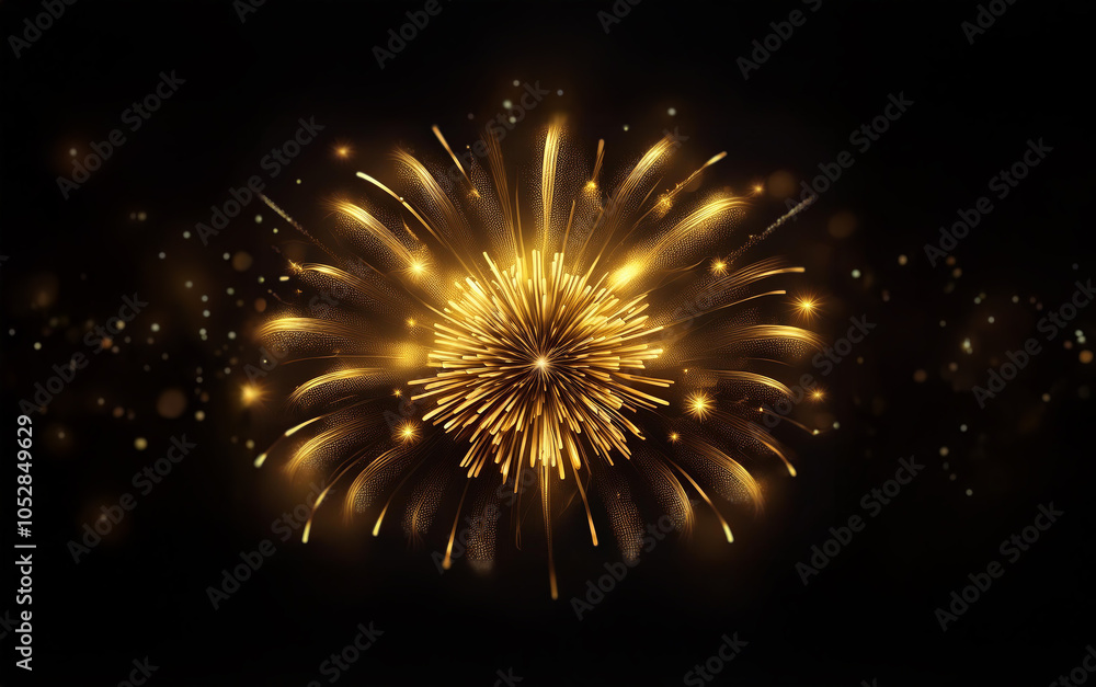 Poster A golden firework explodes against a dark background, radiating light and creating a dazzling display.