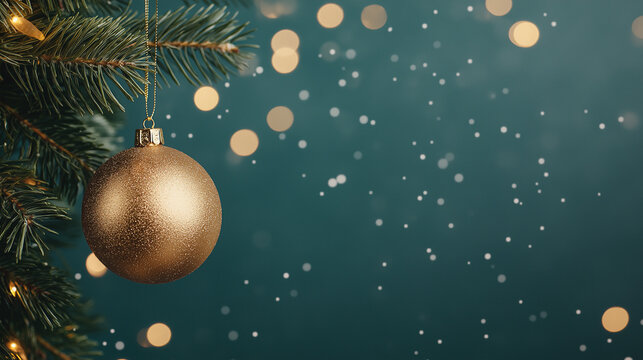 christmas ornament mockup on bakground there must be cristmas tree leaves dark leaves with bkoh blurred lights.